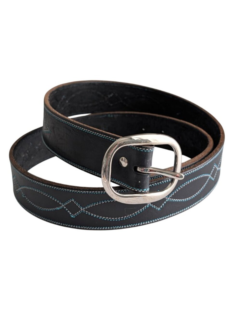 Dark Star Leather Belt Hand Stitched Western Style Cowhide Unisex 33in